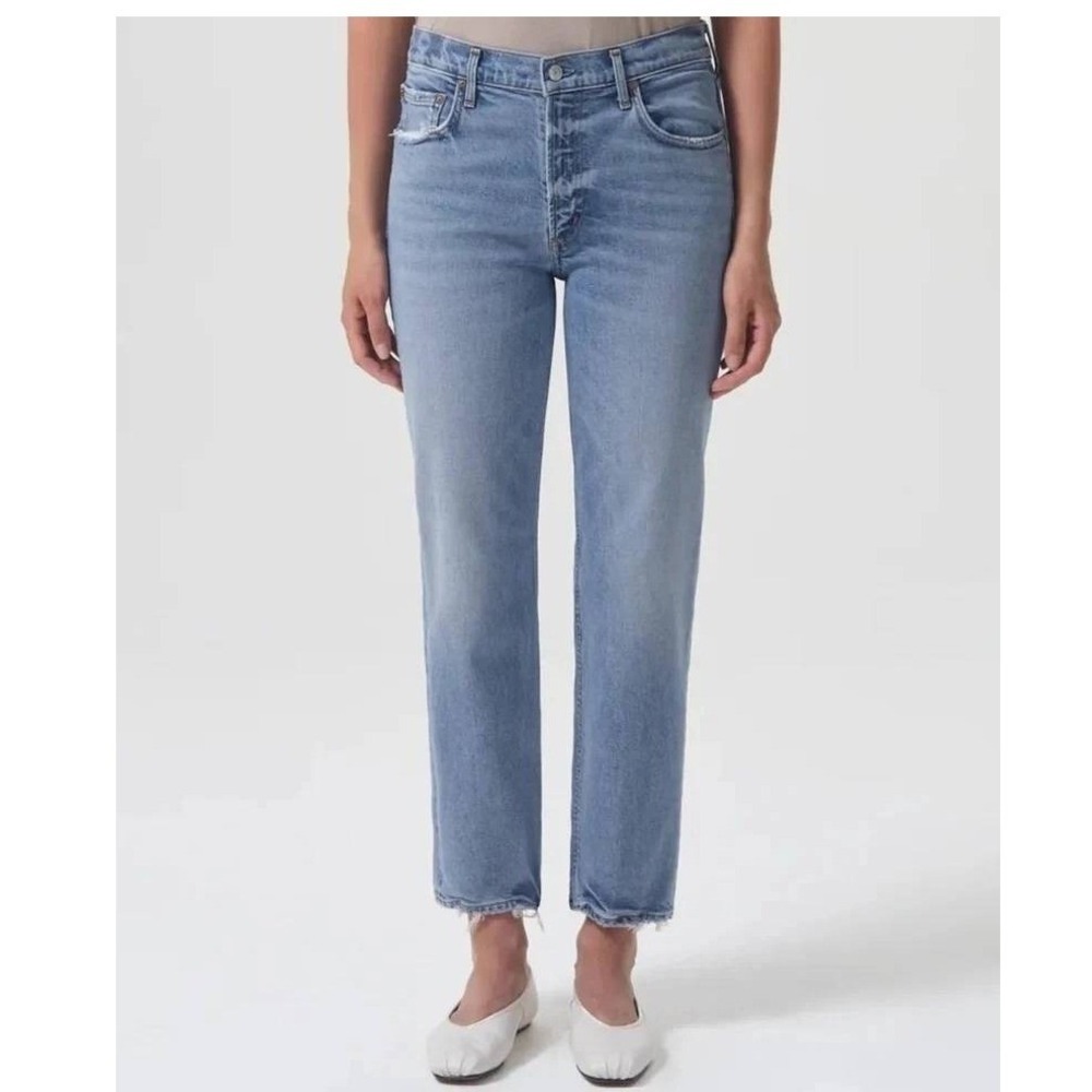 Agolde Kye High Rise Straight Leg Jeans Indigo Distressed A9100C-1140 Size 28